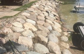 Boulders used as rip rap along a shoreline to prevent erosion