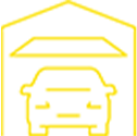 Yellow line graphic of a car in a garage
