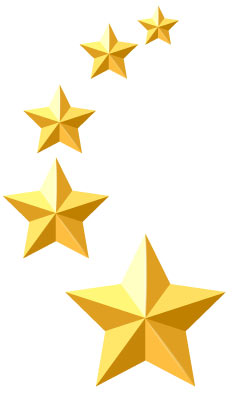 5 gold stars in a curved vertical row